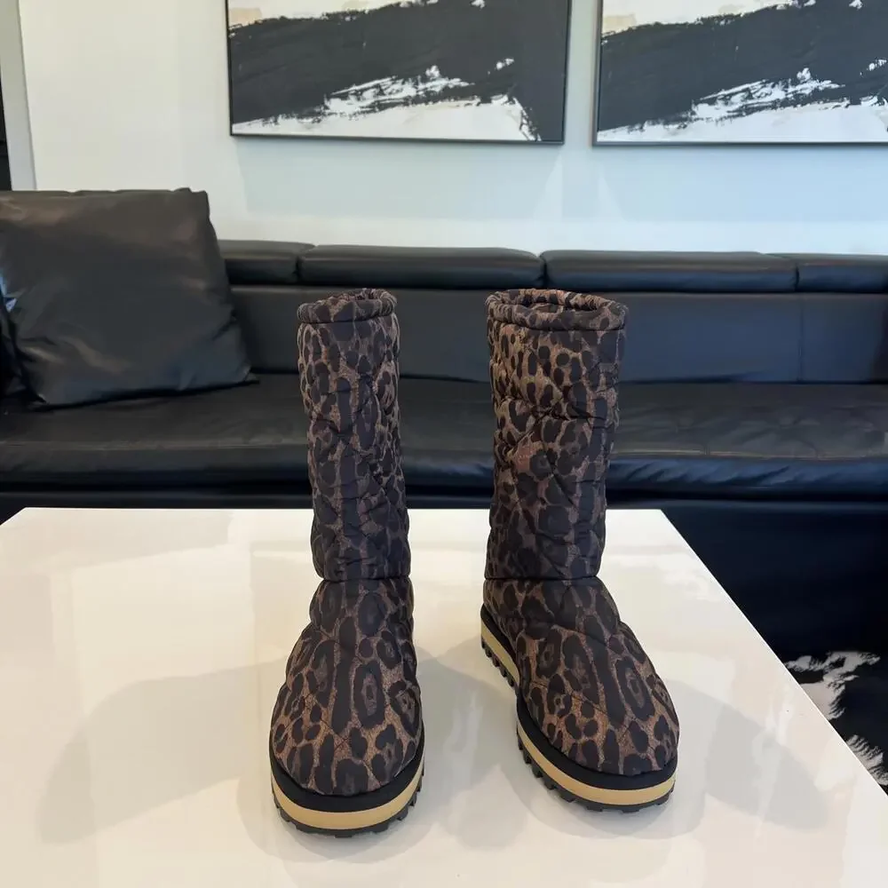 $995 DOLCE & GABBANA City Quilted Leopard-Print Boots Size 44